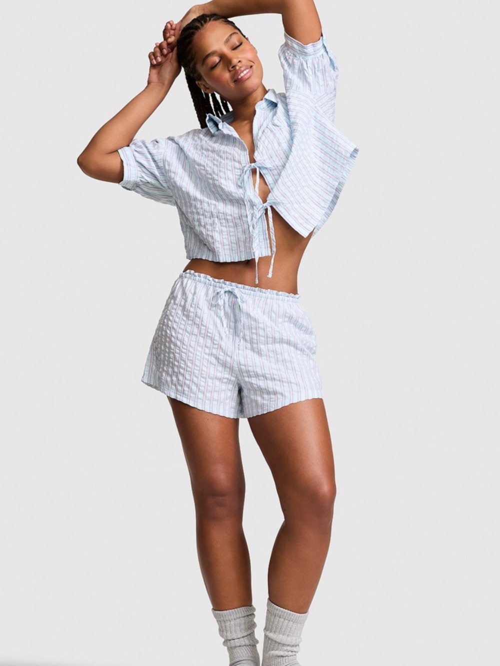 Victoria's Secret Light Blue and Pink Striped Lounge Shorts